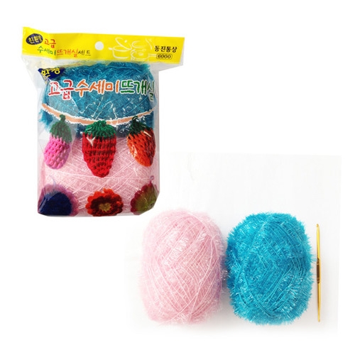친환경 고급 수세미뜨개실 세트/2색실+코바늘