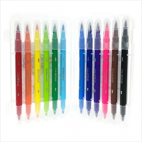 [초특가] 아모스 컬러듀오 싸인펜(12색)-붓펜 마카펜효과