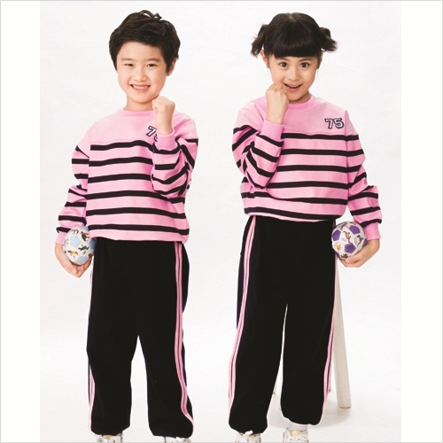 [서울원복]활동복1137-분홍+곤색S/T라운드 / 5벌세트