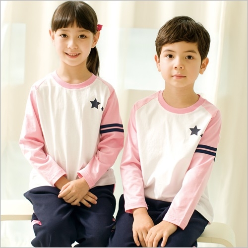 [서울원복]활동복1408-분홍별 소매줄T / 5벌세트