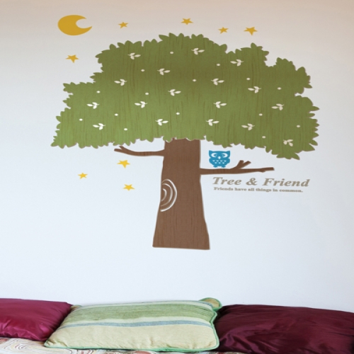 [우드스티커] 부엉이나무 (컬러완제품)