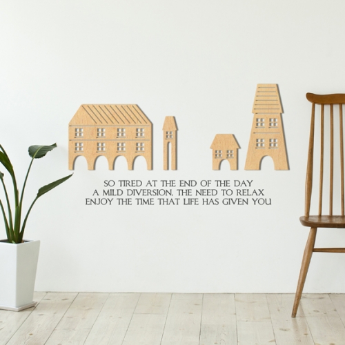 [우드스티커] 스몰빌리지 (반제품) / 반제품(우드)+그레이(글자)