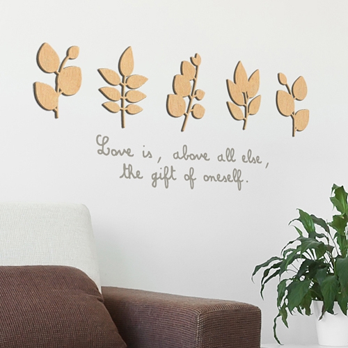 [우드스티커] 작은잎 (반제품) / 반제품(우드)+라이트그레이(시트)