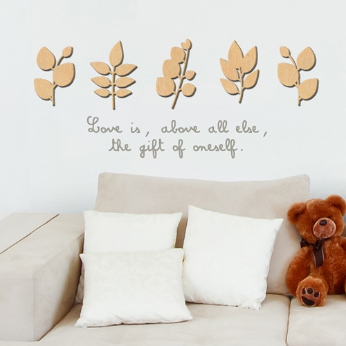 [우드스티커] 작은잎 (반제품) / 반제품(우드)+라이트그레이(시트)