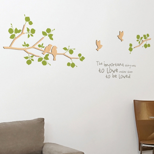 [우드스티커] 새와나무가지 (반제품) / 반제품(우드)+라.올리브(잎)+라.그레이(글자)