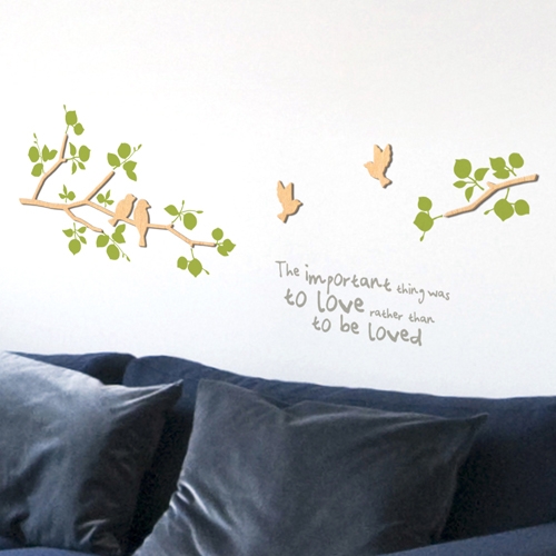 [우드스티커] 새와나무가지 (반제품) / 반제품(우드)+라.올리브(잎)+라.그레이(글자)