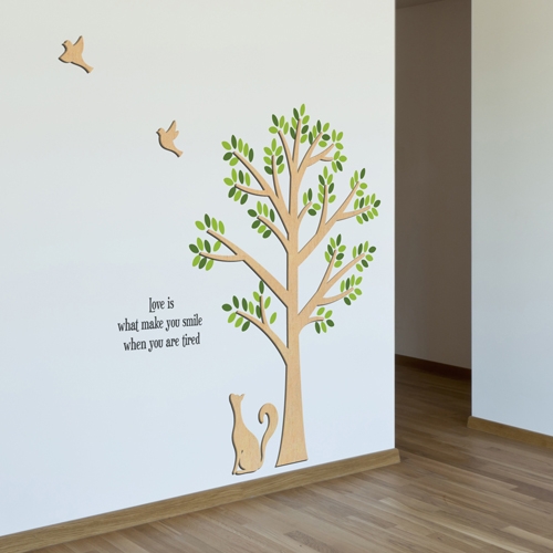 [우드스티커] 고양이와나무 (반제품)/ 반제품(우드)+라올+올리브+그레이(시트)