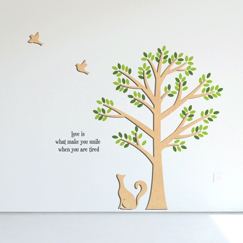 [우드스티커] 고양이와나무 (반제품)/ 반제품(우드)+라올+올리브+그레이(시트)