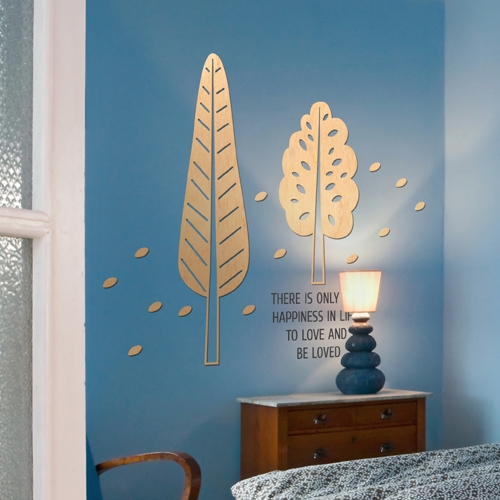 [우드스티커] 잎나무 (반제품)/ 반제품(우드)+그레이(글자)