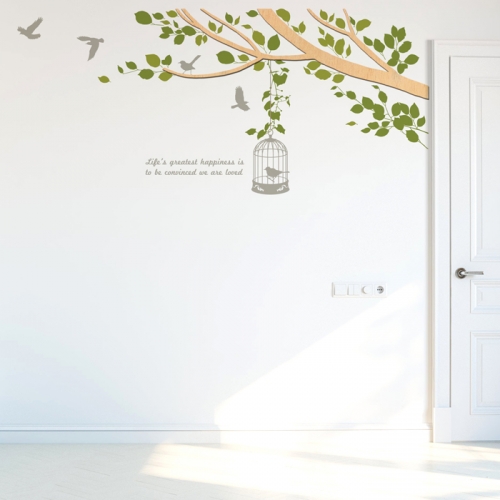 우드스티커- 봄봄 (반제품) 나뭇가지 W493 입체포인트/ 반제품(우드)+라.올+올리브(줄기)+라.그레이(글자)