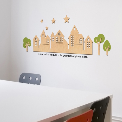 우드스티커- 유럽마을 (반제품) W497포인트월데코입체/ 반제품(우드)+라.올리브(잎)+그레이(글자)