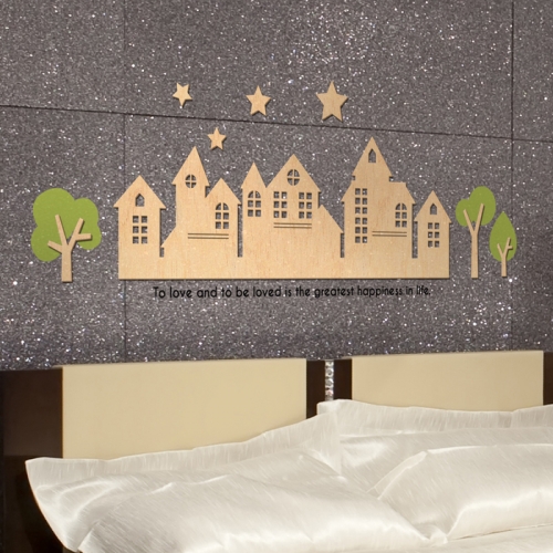 우드스티커- 유럽마을 (반제품) W497포인트월데코입체/ 반제품(우드)+라.올리브(잎)+그레이(글자)