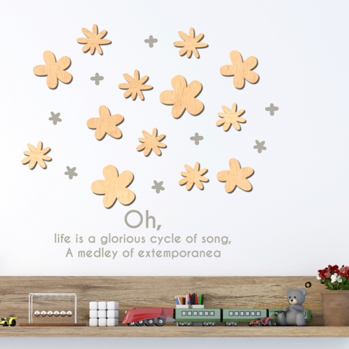 우드스티커- 작은꽃 (반제품) 플라워 W511 입체월데코/ 반제품(우드)+라.그레이(시트)