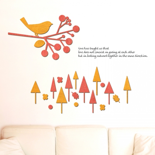 우드스티커- 숲과새 (컬러완제) W520 포인트 월데코