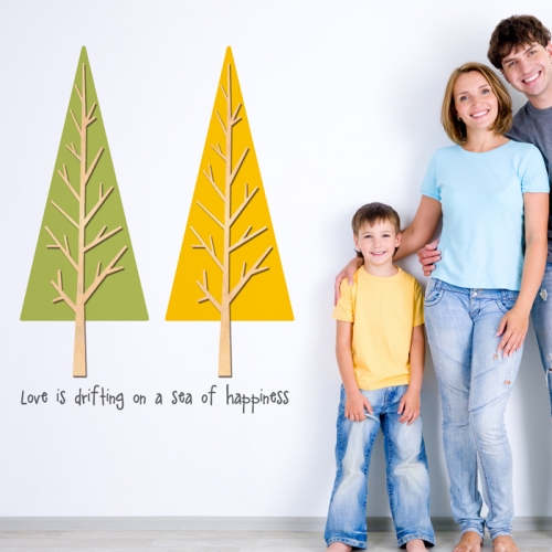 우드스티커- 트리트리 (반제품) 나무 W529 입체포인트/ 반제품(우드)+라.올리브+머.옐로+그레이(글자)
