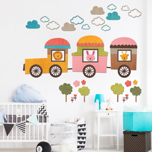 우드스티커- 동물마차 W538 아이방 어린이집