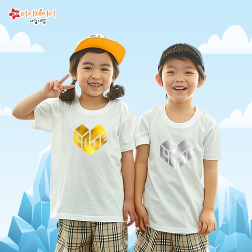 국내산 순면 30수 반짝반짝 포일 아트 골드 실버 티셔츠 반팔 _하트인러브