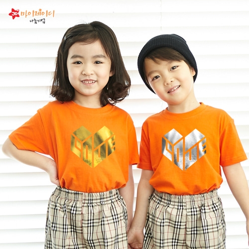 국내산 순면 30수 반짝반짝 포일 아트 골드 실버 티셔츠 반팔 _하트인러브