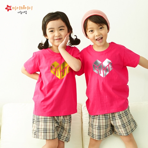 국내산 순면 30수 반짝반짝 포일 아트 골드 실버 티셔츠 반팔 _하트인러브