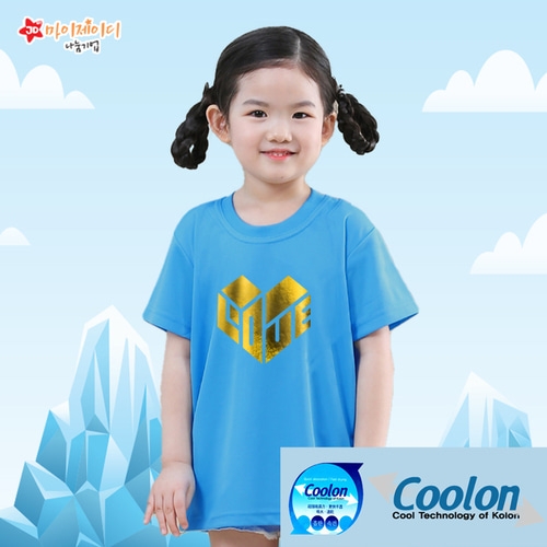 국내산 쿨론100％ 반짝반짝 포일 아트 반팔 티셔츠_하트인러브(골드실버)