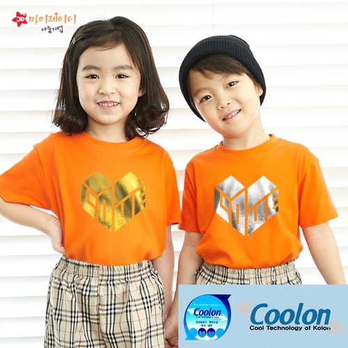 국내산 쿨론100％ 반짝반짝 포일 아트 반팔 티셔츠_하트인러브(골드실버)