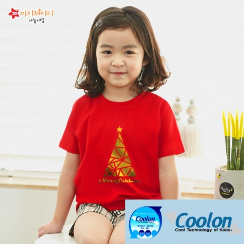 국내산 쿨론100％ 반짝반짝 포일 아트 반팔 티셔츠_메리크리스마스(골드실버)