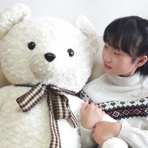 러브리본빅베어/크림장미곰/국산/대형곰인형쿠션