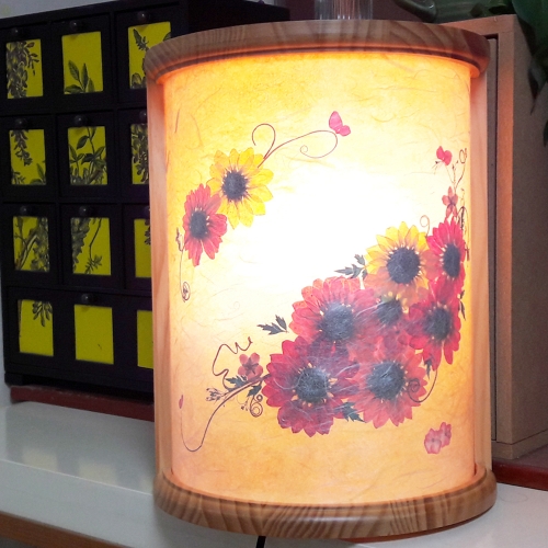 원목 한지반달벽등/우드/꽃누르미수공예벽스탠드