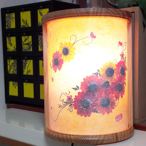 원목 한지반달벽등/우드/꽃누르미수공예벽스탠드