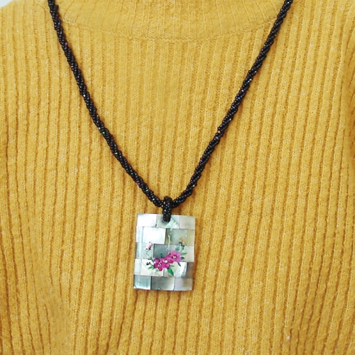 수공예 자개직사각 목걸이/수공예품선물/기념일 감사선물