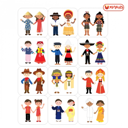 [자석나라] 자석놀이 세계여행을떠나요(12개국세트) 세계지도+전통의상+인사말+랜드마크카드