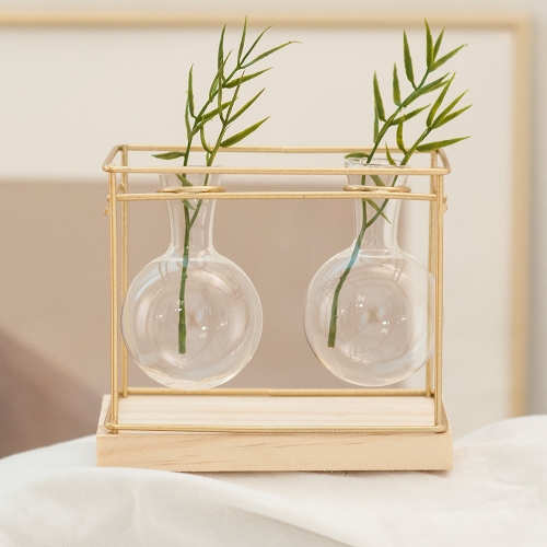 골드와이어 실린더 2구 유리화병 프레임 화분 수경재배 유리화분