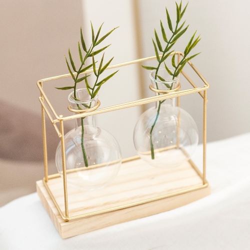 골드와이어 실린더 2구 유리화병 프레임 화분 수경재배 유리화분