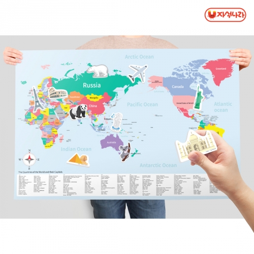 [자석나라] 자석이 붙는 세계지도 (영문) (90x60) /영어지도/학습벽보/사회교구/여러나라
