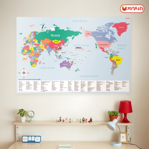 [자석나라] 자석이 붙는 세계지도 (영문) (90x60) /영어지도/학습벽보/사회교구/여러나라