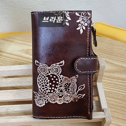 통가죽 슬라이드폰케이스/행운부엉이-옆지퍼형/주문제작