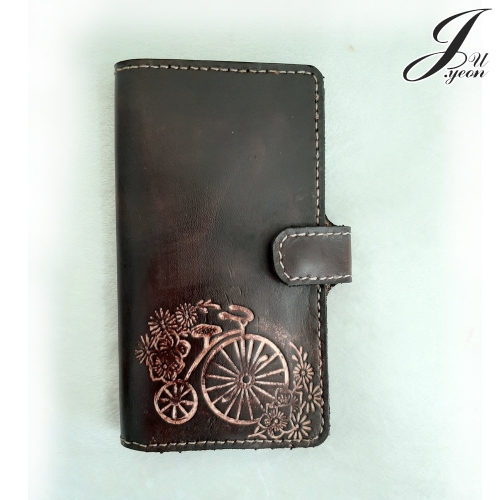다기종슬라이드 통가죽 휴대폰케이스/꽃자전거_지퍼형/이니셜주문제작