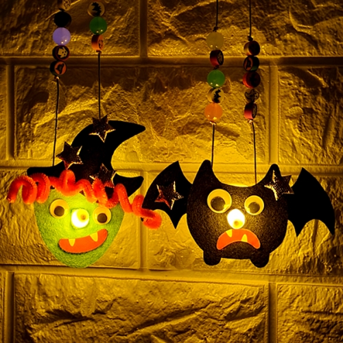 [탑키드] 만들기 할로윈 형광 LED 목걸이 3인용 (박쥐 마녀)