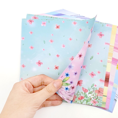[만꾸] 수채화 꽃무늬 양면 색종이(17cm) 플라워 패턴지