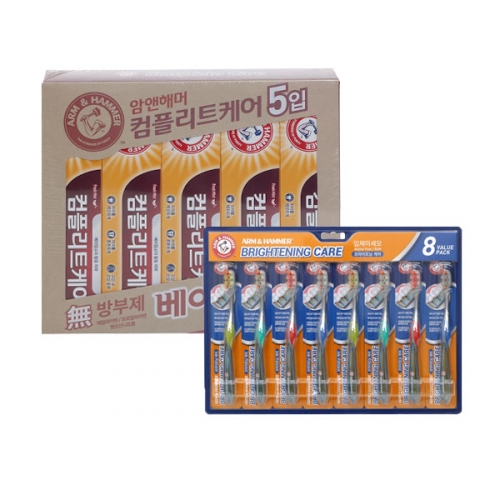 암앤해머 컴플리트 케어 치약 178g 5입 브라이트닝 케어 칫솔 8입 세트