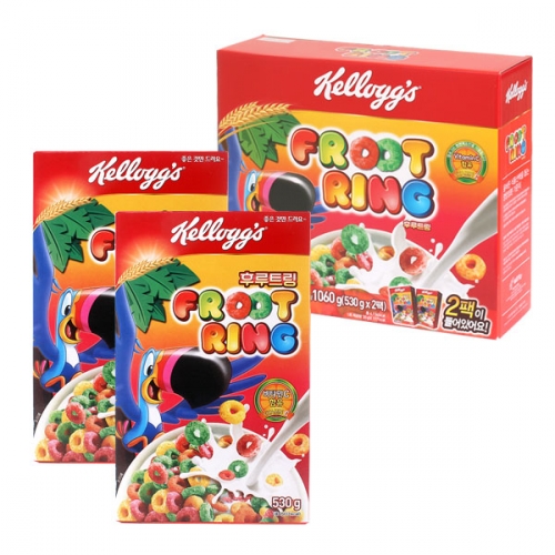 켈로그 후르트링 530g 2팩 대용량 과일맛 시리얼 씨리얼 캘로그