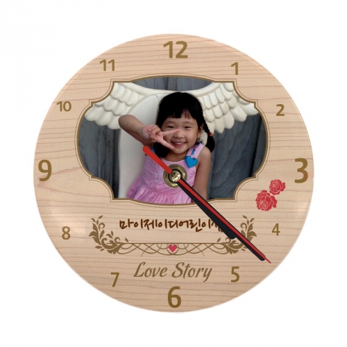 나만의 포토 시계 무소음 시계 _ 벽걸이 탁상용겸용-(우드그레인플라워)