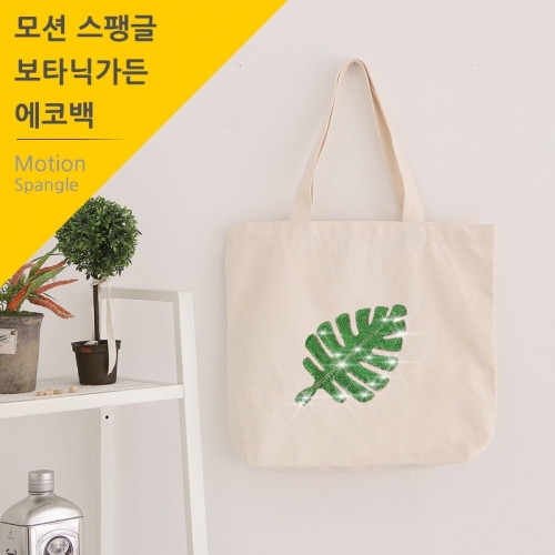 국내산 순면 반짝반짝 스팽글 내추럴 베이지 에코백 보타닉가든 종려나무(국내산)