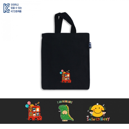 국내산 귀요미 독서 가방 에코백 신발주머니 보조가방 (블랙)_3종