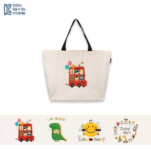 아트캐릭터 에코이불가방_베이지 4종(스쿨버스,이누마곤뇽,해피스마일,좋은날)