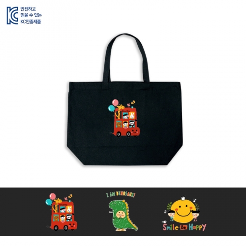 아트캐릭터 에코이불가방_블랙 3종 (스쿨버스 / 이누마곤뇽 /  해피스마일)