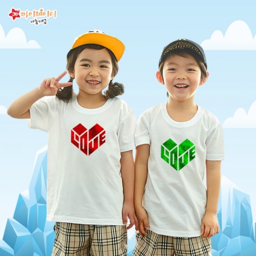 국내산 순면 크리스챤 반짝반짝 글리터 아트 티셔츠 반팔 _하트인러브