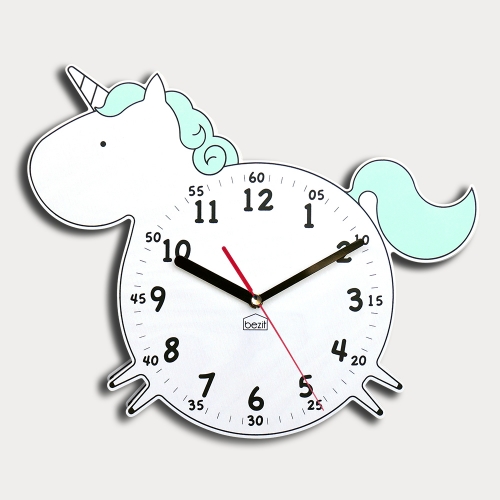 어린이 아이방 교육용 무소음 벽시계 - 유니콘 민트