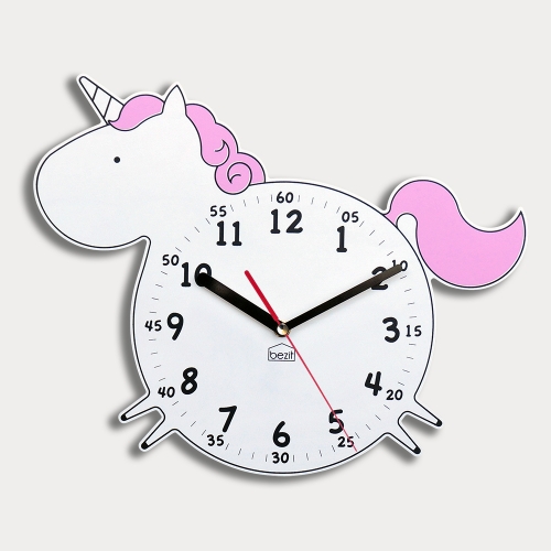 어린이 아이방 교육용 무소음 벽시계 - 유니콘 핑크
