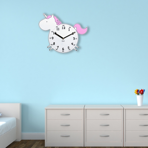 어린이 아이방 교육용 무소음 벽시계 - 유니콘 핑크